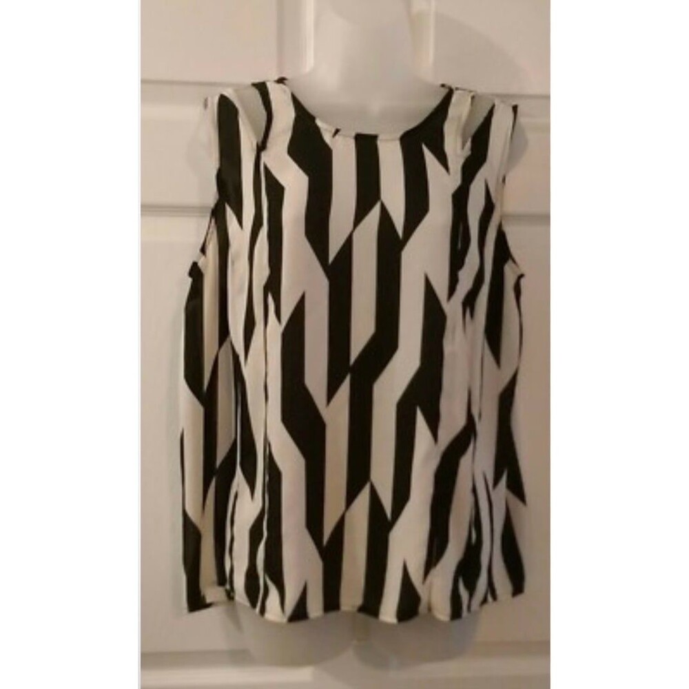 Cato Womens Small Black Ivory Sheer Cut Out Accent Sleeveless Pullover Blouse